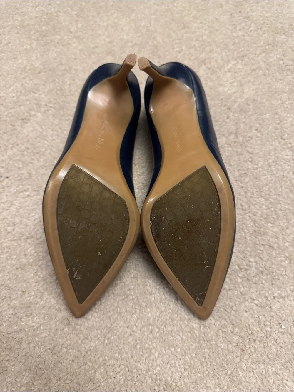 Calvin Klein Navy Leather Pointed-Toe Pumps